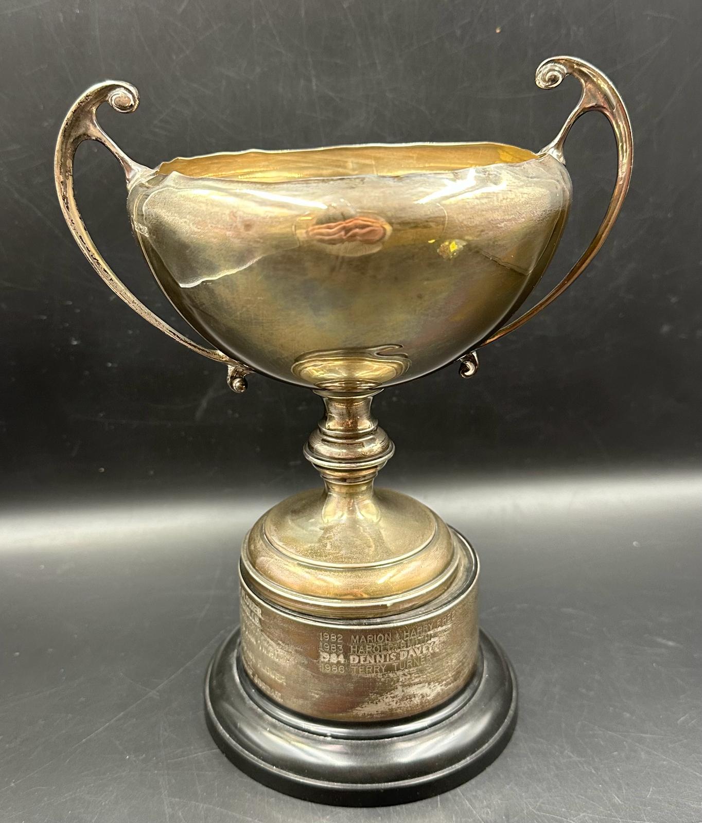 A silver trophy, engraved, hallmarked for Birmingham, approximate total weight excluding stand is - Image 2 of 6