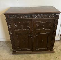 Gothic revival side cabinet with carved panelled front (A/F no back)
