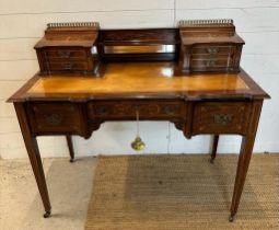Late Victorian writing table with super structure interior, one central long drawer flanked by two