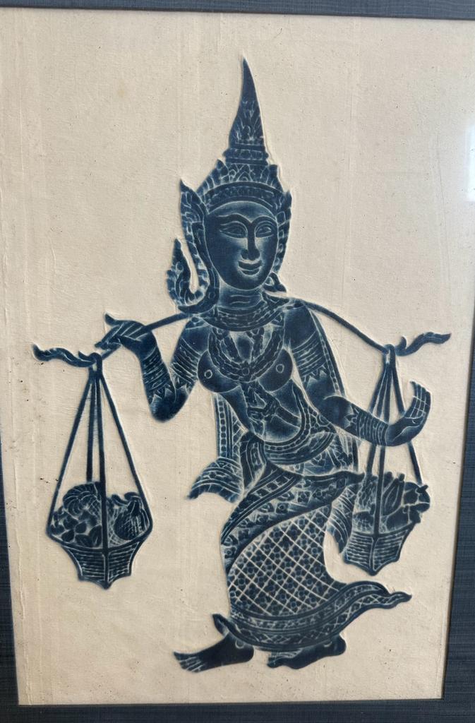 Three framed Thai stone rubbings on rice paper - Image 3 of 7