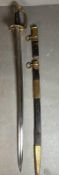 A French Louis phillippe Officers infantry sword. Brass mounting, short tailed cap bordered with