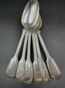 A set of six Georgian silver table spoons with a n approximate weight of 555g, hallmarked for London