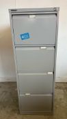 A grey Bisley four drawer office filing cabinet (H134cm W61cm D47cm)