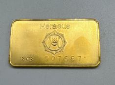 A Republic National Bank of New York 1 Ounce Troy 999.9 gold bar. (Heraeus RNB 007667)