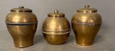 Three vintage British Empire Exhibition 1924 Lipton tea caddies in brass