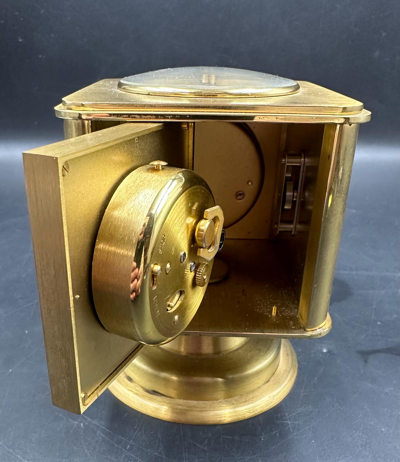 A vintage brass Angelus desk clock/weather station. Having rotating cube shaped body with alarm - Image 7 of 8