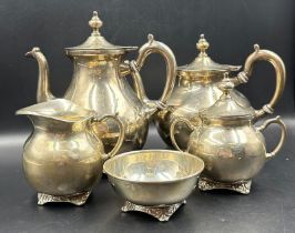A Mexican Sterling silver five piece tea service, approximate total weight 2418g