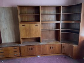 A Mid Century G-Plan wall unit comprising of four units, a four drawer base unit (H54cm W81cm