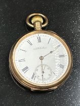 An Engraved pocket watch the A W W Co Waltham Mass on face and English Mar A L D inside case