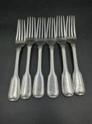A set of six Georgian silver table forks, hallmarked for London 1834, approximate weight 545g