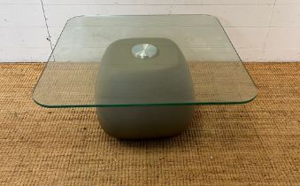 A square glass side table with faux stone style base (H36cm Sq70cm)