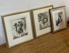 Three prints, two dancing nudes and one nude