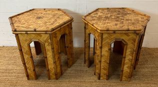 A pair of bamboo and basket weave hexagon side tables (H57cm Dia54cm)