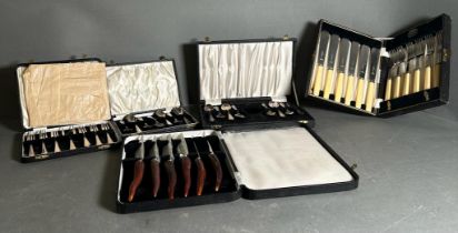 Five boxes of cutlery to include a boxed set of horn handled steak knives.