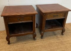 A pair of hardwood bedside cabinets on cabriole legs (H60cm W56cm D46cm)