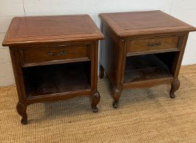 A pair of hardwood bedside cabinets on cabriole legs (H60cm W56cm D46cm)