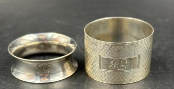 Two hallmarked silver napkin rings, one hallmarked for Birmingham 1944 by H Bros and the other for