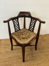 An inlaid mahogany corner chair