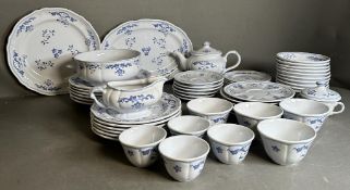 A blue and white tea service by Longchamp of France to include teapot, cups and saucers etc