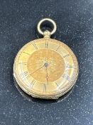 An 18ct gold pocket watch with floral ornate decoration to face and case, approximate weight 49.6g