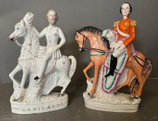 Two Staffordshire flat backs, one of Garibaldi and the other of a general on horseback