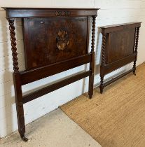 Walnut and mahogany single bed ends (H125cm W112cm)