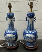 A pair of blue and white porcelain table lamps
