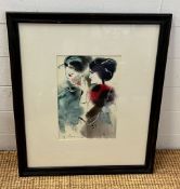 A framed watercolour of Japanese girls signed lower right (56cm x 66cm)