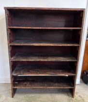 An vintage oak five shelf book case AF (H135cm W100cm D39cm)