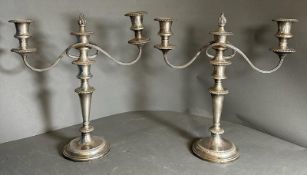 A pair of quality three light silverplated candlesticks, approximately 37cm High.