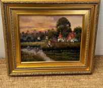 A rural scene picture of a lady and ducks (76cm x 63cm frame size)