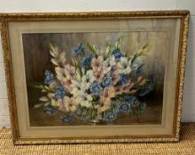 A large still life of a vase of flowers (100cm x 78cm frame size)