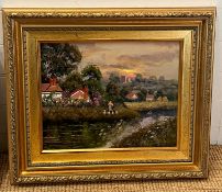 An English rural scene in a gilt frame (Frame Size 73cm x 65cm)