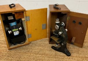 Two cased vintage microscopes