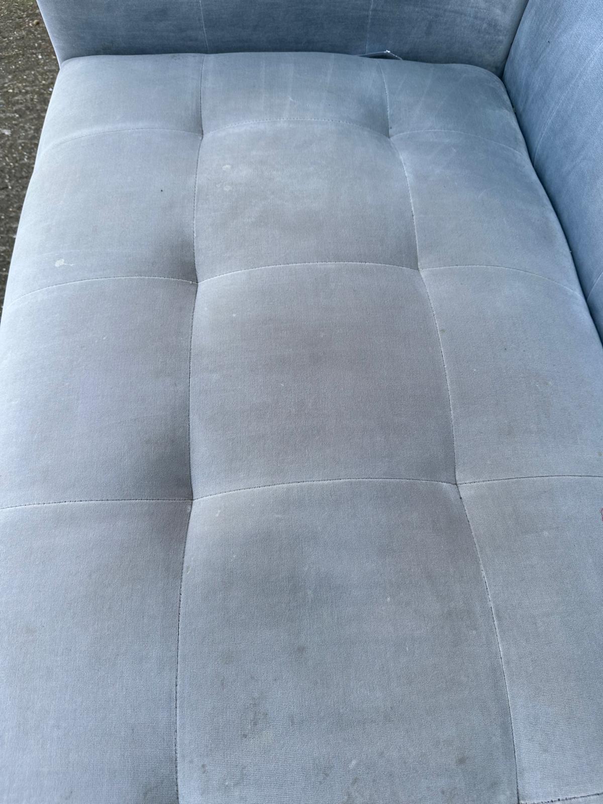 A contemporary four seater upholstered sofa in grey on brass ball feet 230cm x 86cm - Image 3 of 4