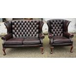 Two seater button back salon sofa and matching chair (H94cm W134cm D67cm)
