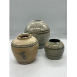 Three ginger jars various sizes and ages