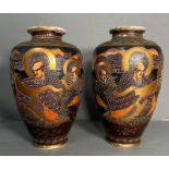Two Japanese Satsuma gilded and enamel vases (H33cm)