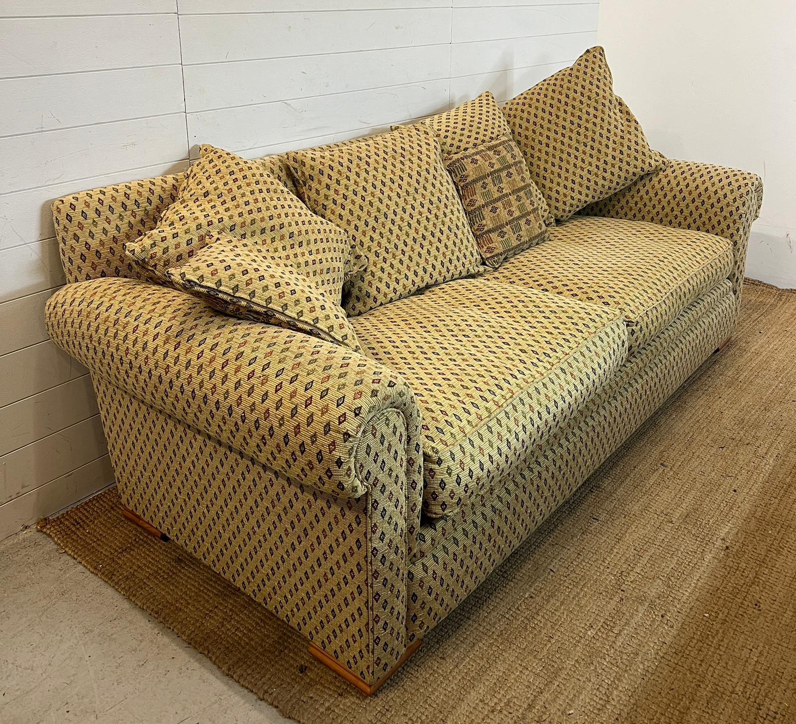 Three seater sofa with diamond pattern upholstery along with one chair (H90cm W240cm D100cm SH47cm) - Image 3 of 6