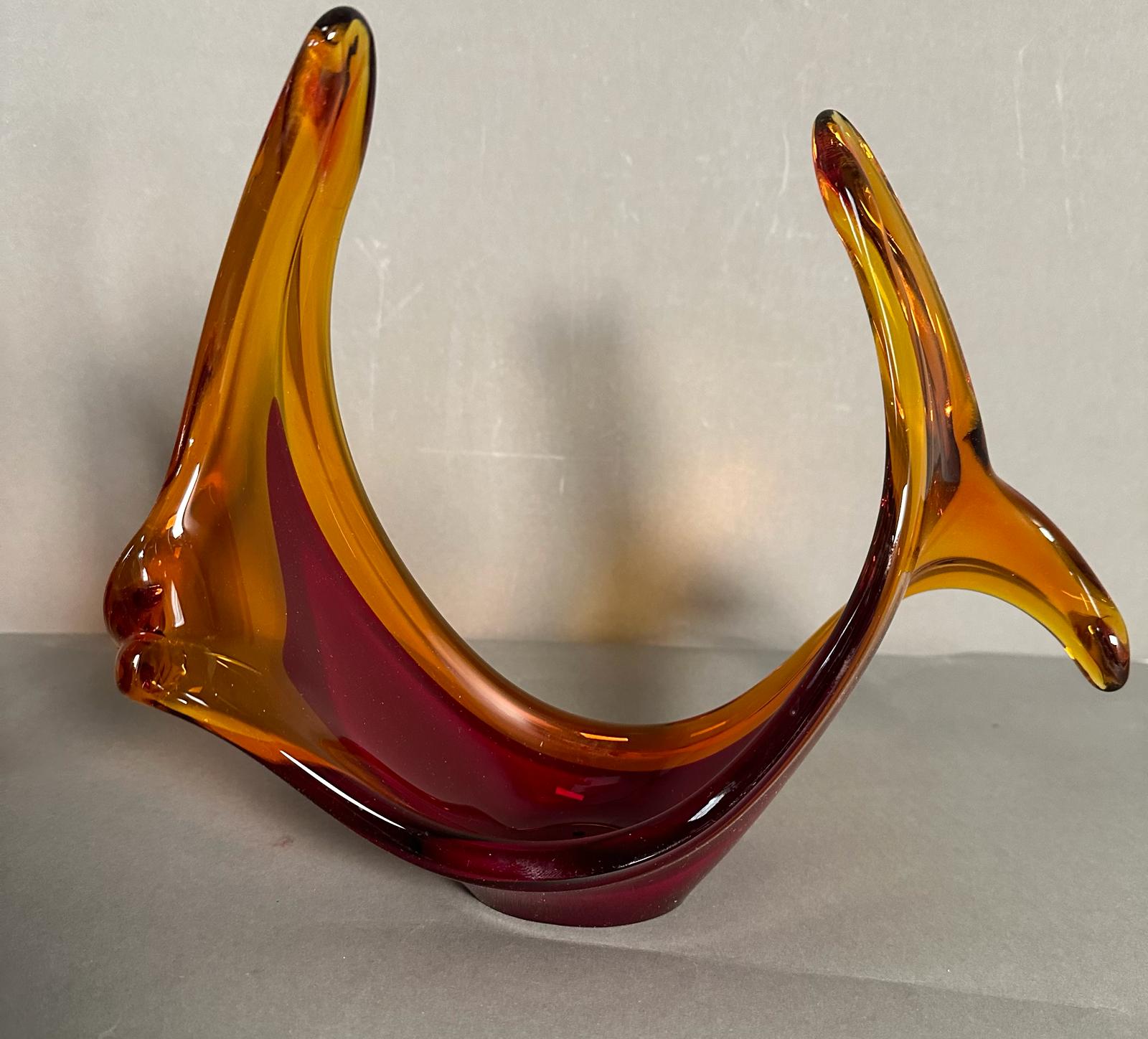 Two contemporary art glass vases in cranberry and yellow - Image 4 of 4