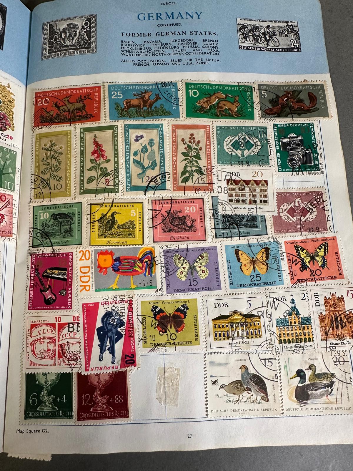 An album of UK and world stamps, various countries to include China, Germany and Russia.