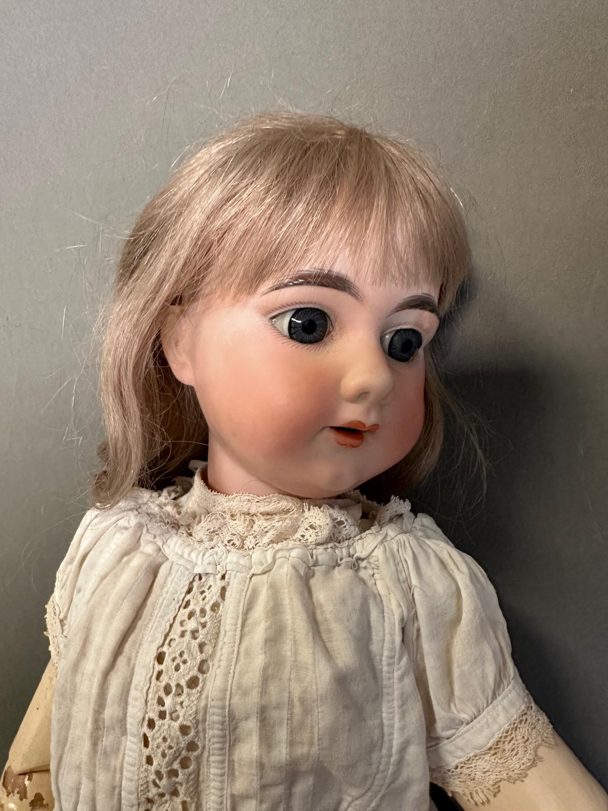 An antique German doll with carved wooden body - Image 4 of 6