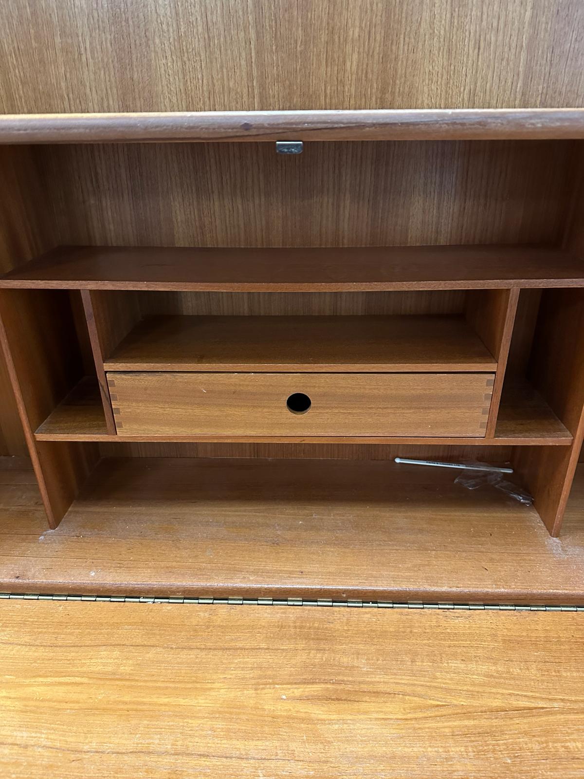 A Mid Century Nathan bookcase bureau with two door cupboard under, fall opening to reveal desk - Image 3 of 6