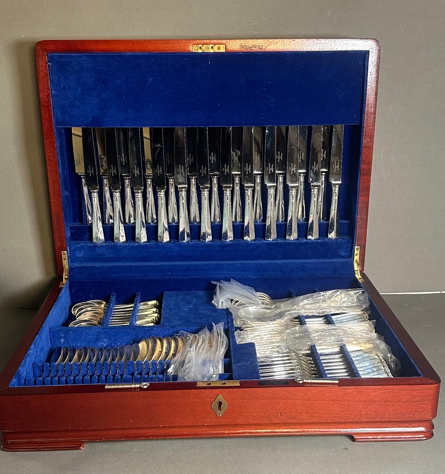 A Mappin and Webb silver canteen of twelve place settings of cutlery to include. Table Knife, Fork