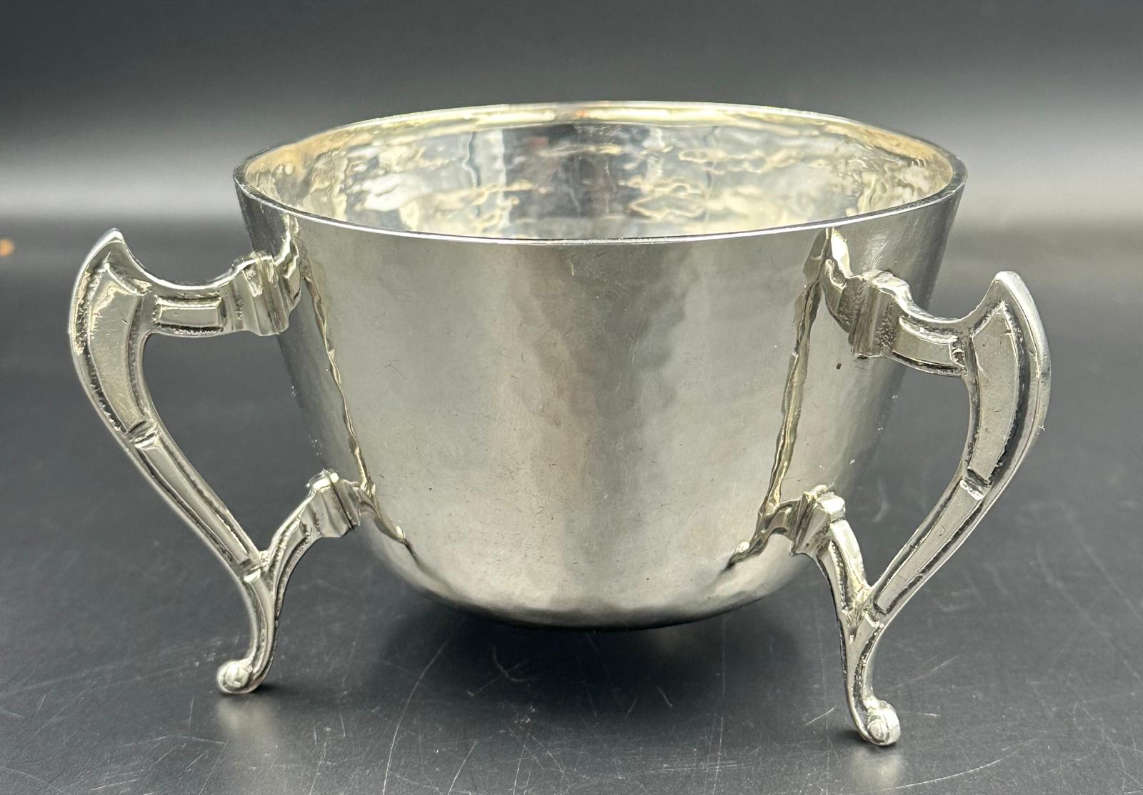 A silver three legged bowl with hammered decoration by George Nathan & Ridley Hayes, hallmarked - Image 3 of 4