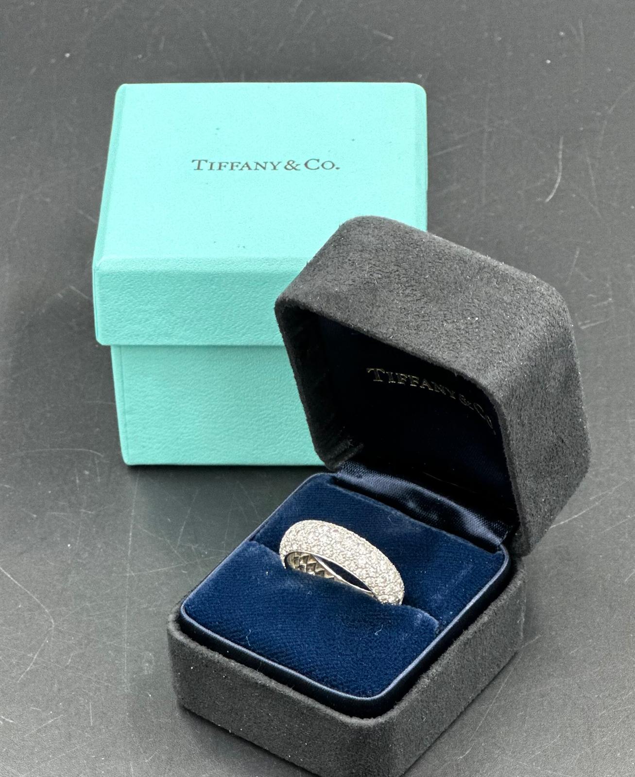 Four row diamond eternity ring mounted in platinum. Signed Tiffany 950. Total diamond weight - Image 4 of 9