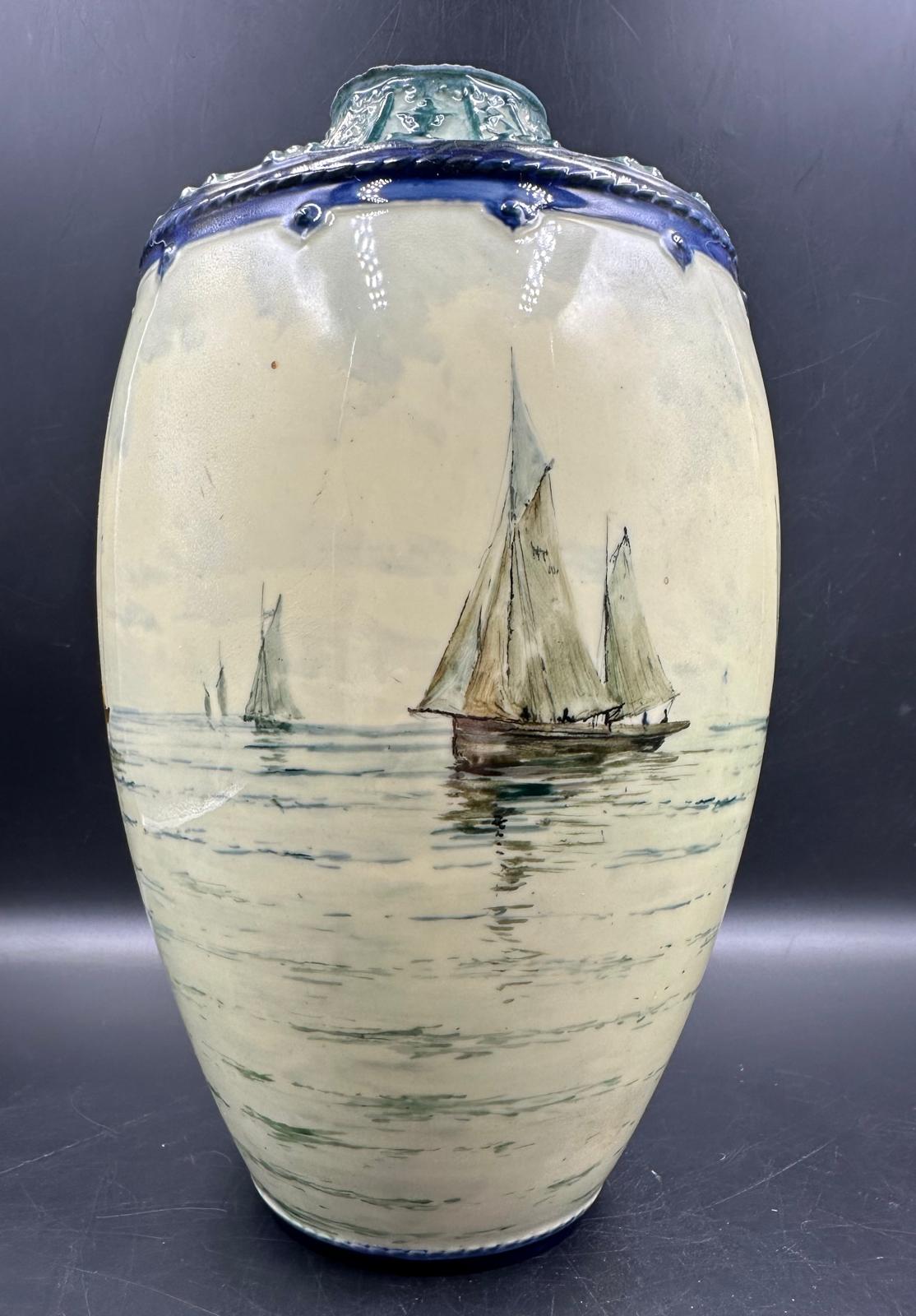 A Royal Crown Derby vase with nautical hand painted scene, approximate height 24cm, - Image 9 of 10