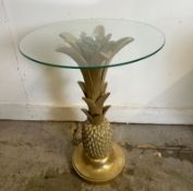 A glass topped pineapple occasional table (H64cm Dia45cm)