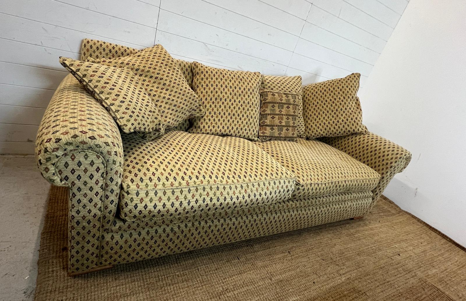 Three seater sofa with diamond pattern upholstery along with one chair (H90cm W240cm D100cm SH47cm) - Image 2 of 6