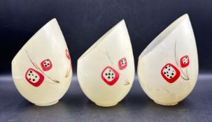 Three Mid Century opaque glass lamp shades with a dice pattern